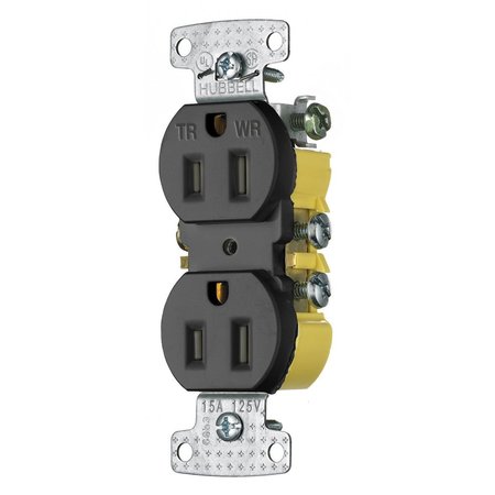 HUBBELL WIRING DEVICE-KELLEMS TradeSelect, Straight Blade Devices, Receptacles, Residential Grade, Weather and Tamper Resistant Duplex, 15A 125V, 5-15R RR15SBKWRTR